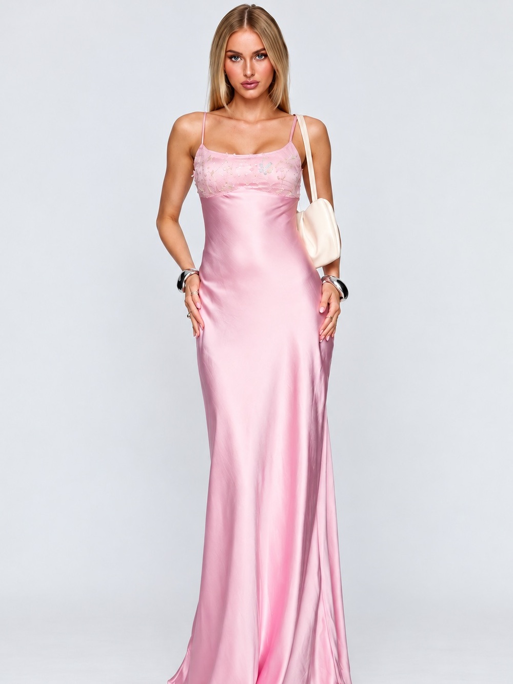 Princess Polly Blush Pink Satin Maxi Slip Dress